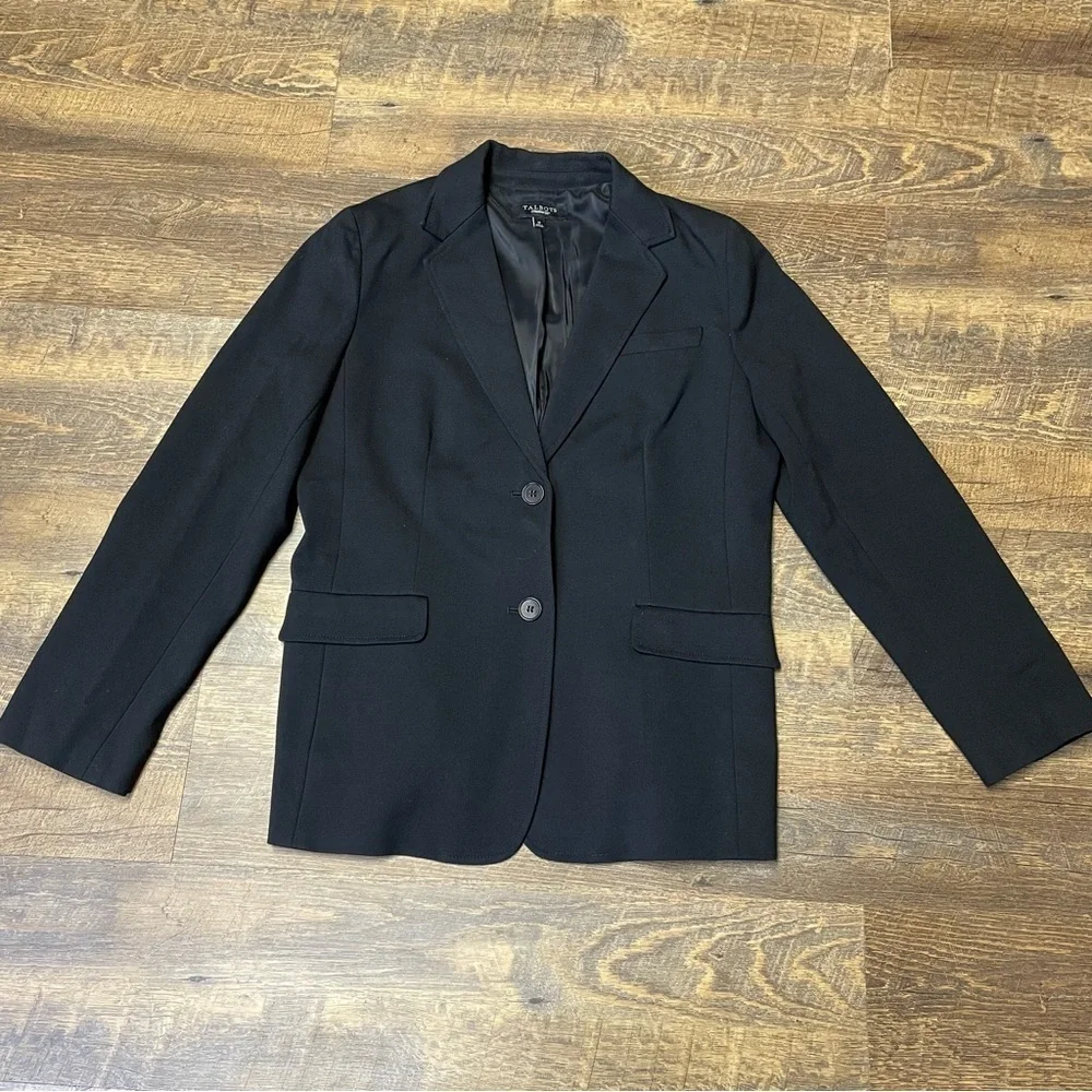 Talbots Blazer Women’s 12 Black Lined 2 Button Minimalist Coat Career Jacket - Picture 1 of 11